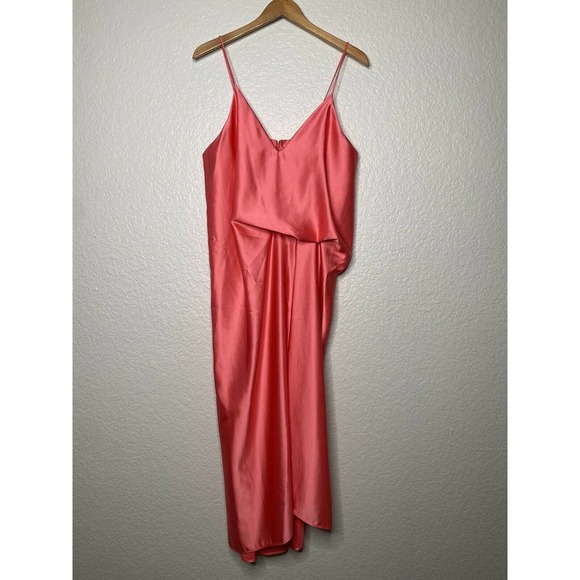 NEW Cedric Charlier Satin Pink Draped Midi Dress $520 US 12 IT 46 - Picture 3 of 11